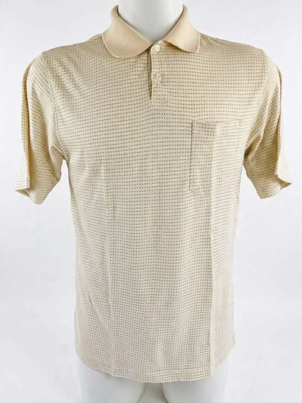 Van Heusen Cream Yellow Blue Dot-Pattern Short Sleeve Polo Size Medium